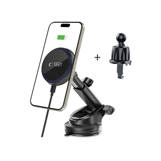 Tech-Protect MM15W-V4 Magnetic MagSafe 15W Car Holder for Cockpit / Windshield / Air Vent - Black