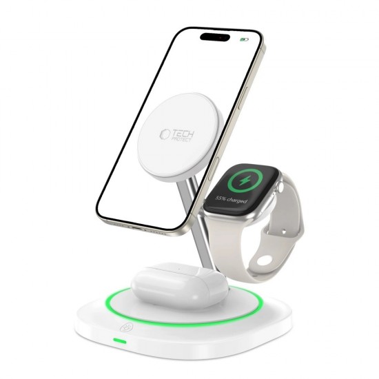 Tech-Protect QI15W-A46 3in1 Magnetic MagSafe Inductive Charger - White