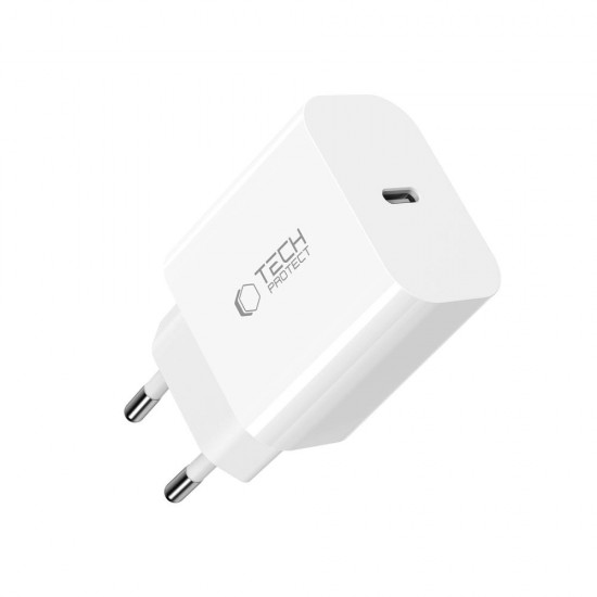 Tech-Protect NC20W PD20W USB-C wall charger with USB-C cable - white