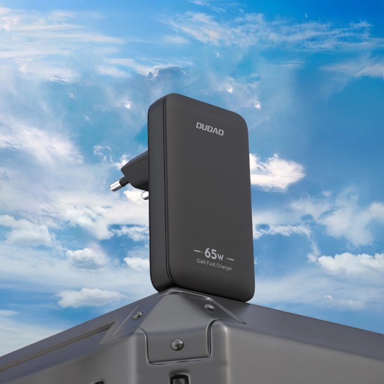 Dudao A65Q 65W GaN Travel Wall Charger USB-A / USB-C PD Ultra-Thin EU / US - Black