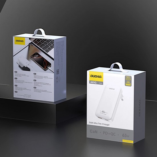 Dudao A65Q 65W GaN Travel Wall Charger USB-A / USB-C PD Ultra-Thin EU / US - White