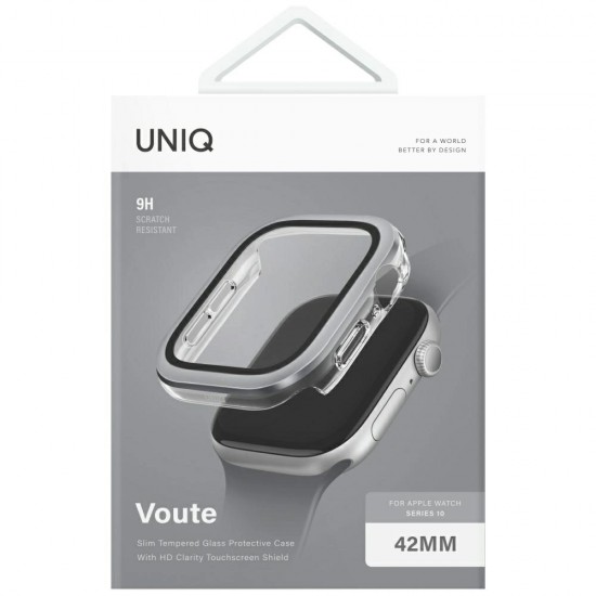 Uniq Voute Tempered Glass Case for Apple Watch 10 42 mm - Silver