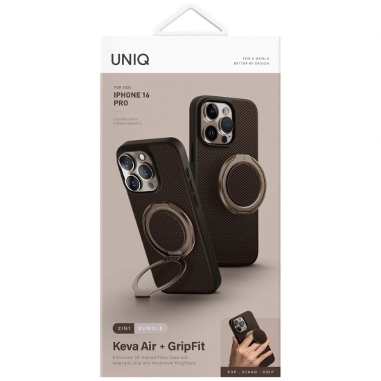 Uniq Keva Air Magclick Charging GripFit Case for iPhone 16 Pro - Brown