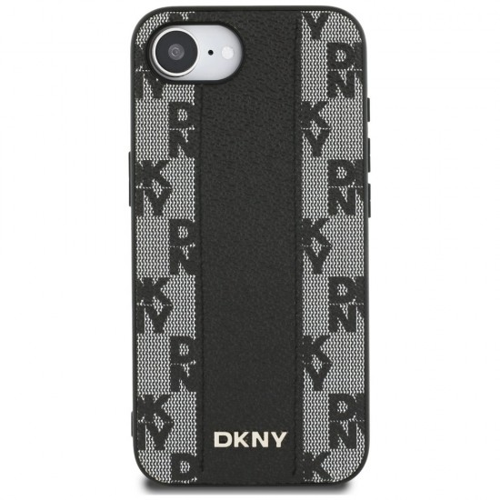DKNY Leather Checkered Mono Pattern MagSafe iPhone 16e Case - Black