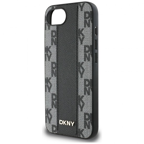 DKNY Leather Checkered Mono Pattern MagSafe iPhone 16e Case - Black