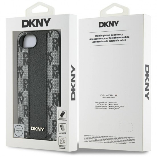 DKNY Leather Checkered Mono Pattern MagSafe iPhone 16e Case - Black