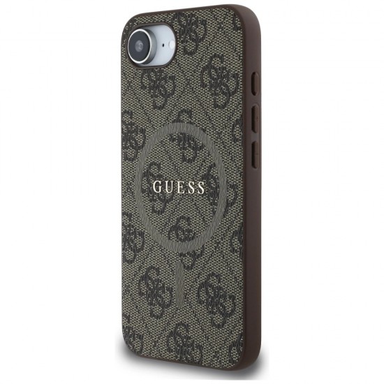 Guess 4G Ring Classic Logo MagSafe iPhone 16e Case - Brown