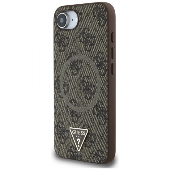 Guess 4G Ring Triangle Logo MagSafe iPhone 16e Case - Brown