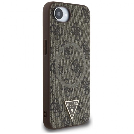 Guess 4G Ring Triangle Logo MagSafe iPhone 16e Case - Brown