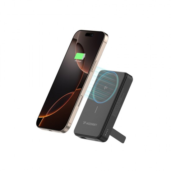 Powerbank Wozinsky WLWP-10KA0Y3S 22.5W PD Qi2 10000 mAh, with stand, 1x USB-A, 1x USB-C - black