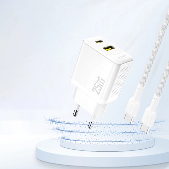 Dudao A26T GaN 25W USB-A, USB-C Charger - White