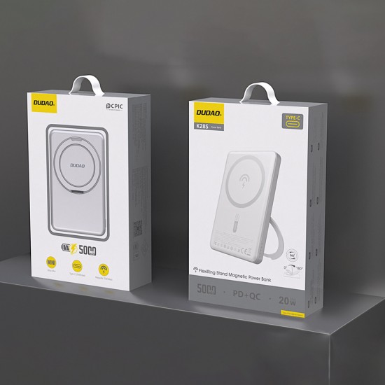 Dudao K28S 20W PD 5000mAh Powerbank with MagSafe and Stand - Silver