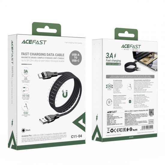 Acefast C11-04 USB-A - USB-C 3A Cable 1.2m Magnetic Braid - Black