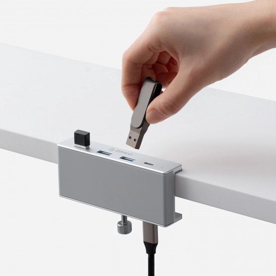Orico MH4PC Hub Clamp-Mounted USB-C / 3x USB-A 3.0 + 1x USB-C 3.0 - Silver