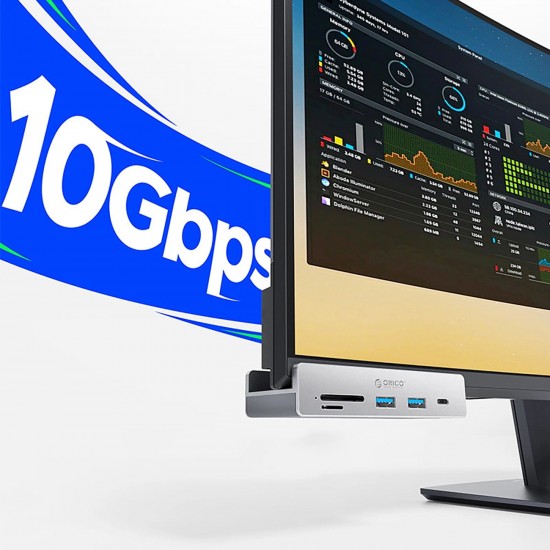 Orico MH5PC Hub Clamp-Mounted USB-C / 2x USB-A 3.2 + 1x USB-C 3.2 + 1x SD&TF - Silver