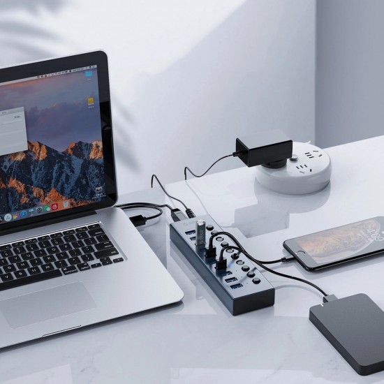 Orico BT2U3-16AB Hub 16x USB-A 3.0 with switches - gray