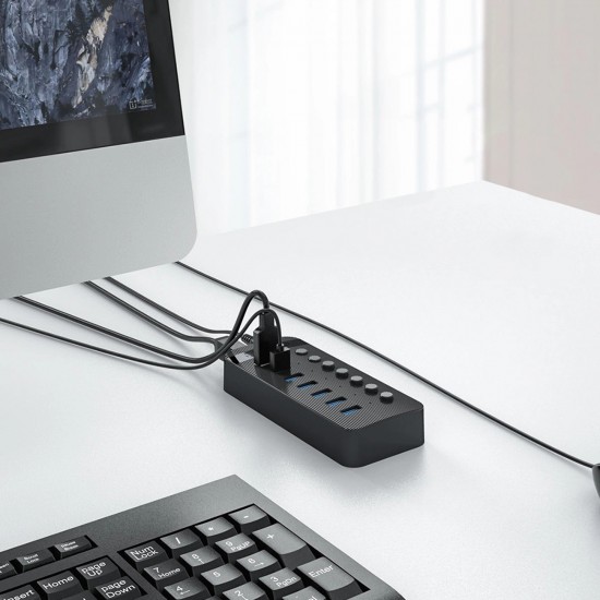 Orico CT2U3-7AB 7x USB-A 3.0 Hub with Switches - Black
