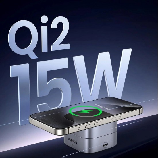 Ugreen W702 3in1 inductive charger with MagSafe / Qi2 and USB-C port for phone / headphones - black