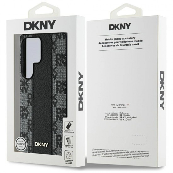 DKNY Leather Checkered Pattern MagSafe Case for Samsung Galaxy S25 Ultra Black