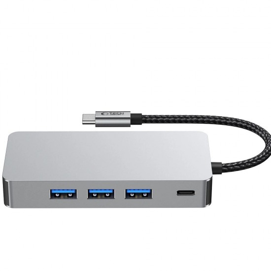 Tech-Protect HB05 HUB 9in1 USB-C + USB2.0 + USB3.0 + HDMI 4K 60HZ + SD / TF + PD100W + RJ45 adapter - gray