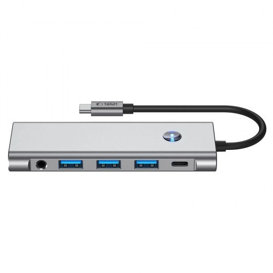 Tech-Protect HB04 HUB Adapter 9in1 USB-C + USB2.0 + USB3.0 + HDMI 4K 60Hz + SD / TF + PD100W + AV3.5 - gray