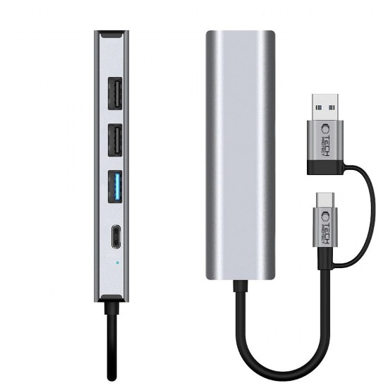 Tech-Protect HB03 HUB Adapter 5in1 USB-C + USB2.0 + USB3.0 + RJ45 - gray