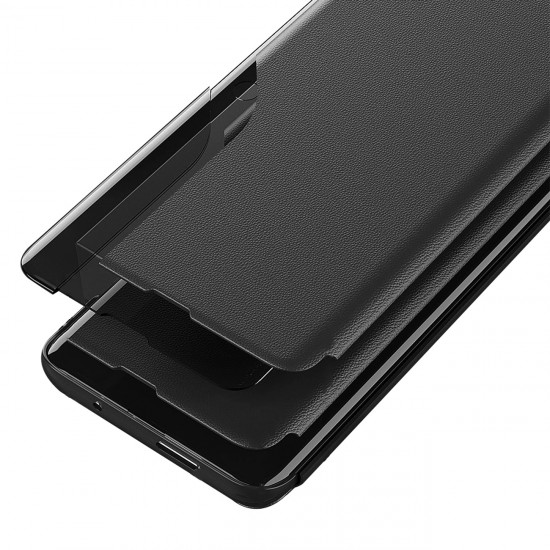 Eco Leather View Case, an elegant case with a flap and stand for iPhone 16e / 17e - black