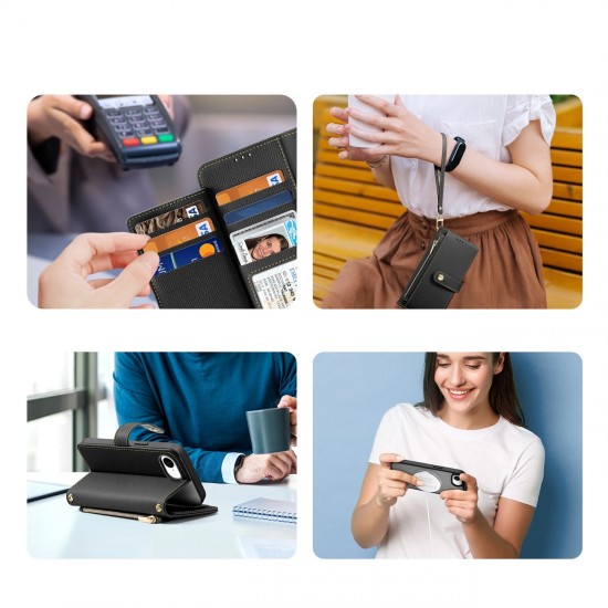 Dux Ducis Lawa Leather Case for iPhone 16e / 17e with Detachable Magnetic Wallet - Black