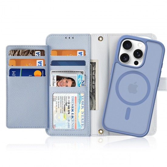Dux Ducis Lawa iPhone 16 Pro Leather Case with Detachable Magnetic Wallet - Blue