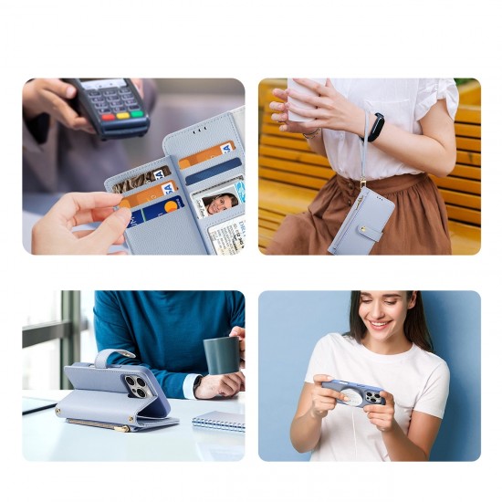 Dux Ducis Lawa iPhone 16 Pro Leather Case with Detachable Magnetic Wallet - Blue