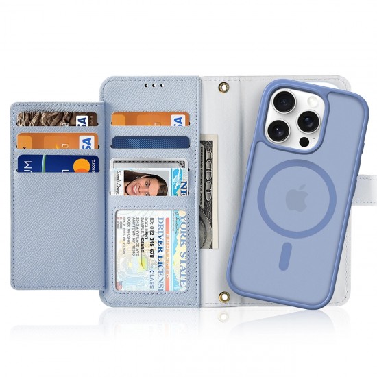 Dux Ducis Lawa Leather Case for iPhone 16 Pro Max with Detachable Magnetic Wallet - Blue