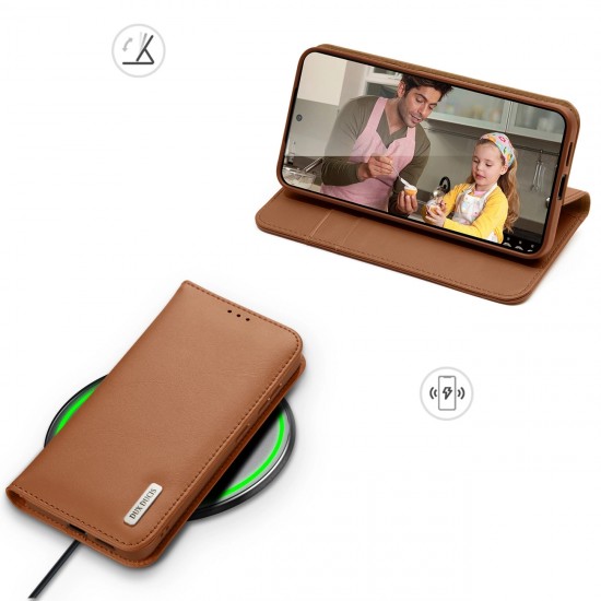 Dux Ducis Hivo Samsung Galaxy S25 Edge Case with Flip and RFID Protection - Brown