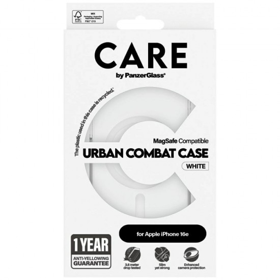 CARE by PanzerGlass Flagship Urban Combat White MagSafe iPhone 16e Case - Clear