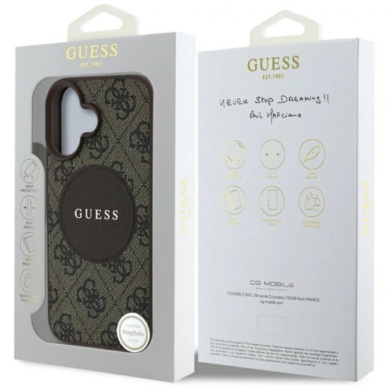 Guess 4G Circle Classic Logo MagSafe case for iPhone 16 - brown