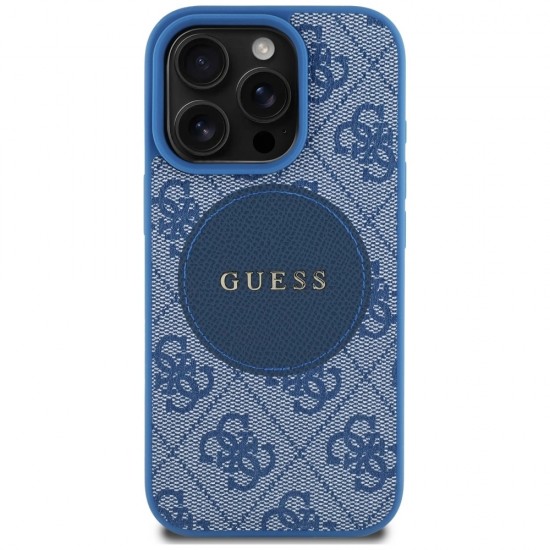 Guess 4G Circle Classic Logo MagSafe case for iPhone 16 Pro Max - blue