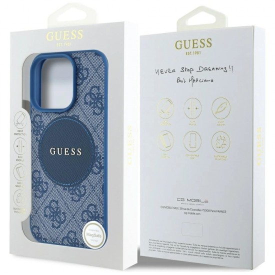 Guess 4G Circle Classic Logo MagSafe case for iPhone 16 Pro Max - blue