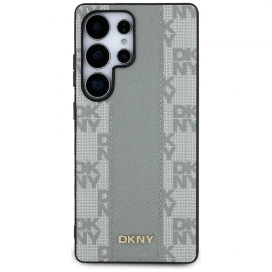DKNY Leather Checkered Pattern MagSafe Case for Samsung Galaxy S25 Ultra - Gray