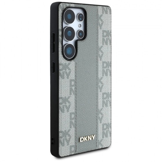 DKNY Leather Checkered Pattern MagSafe Case for Samsung Galaxy S25 Ultra - Gray