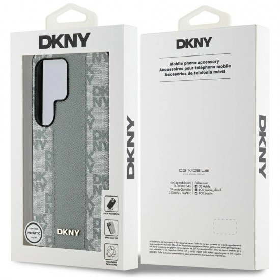 DKNY Leather Checkered Pattern MagSafe Case for Samsung Galaxy S25 Ultra - Gray