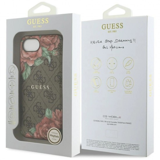 Guess 4G Flowers Print MagSafe case for iPhone 16e - brown