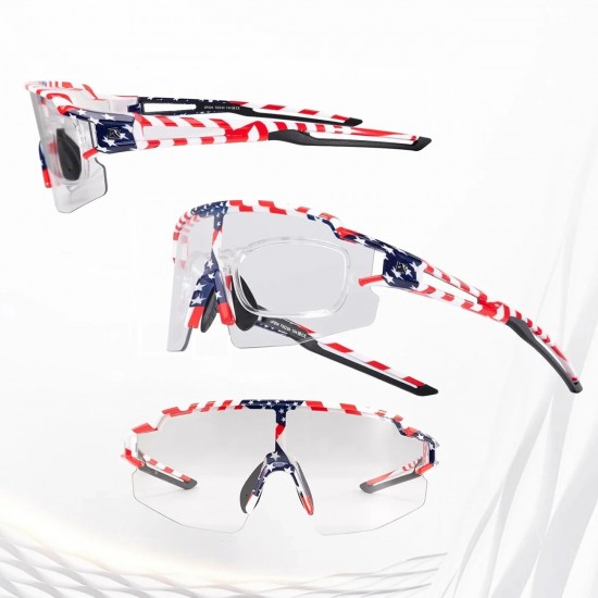 Rockbros Cycling Glasses Photochromic with UV Protection and Corrective Insert 14120008002 - USA Pattern - White