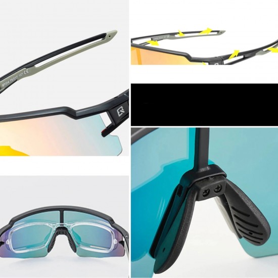 Rockbros Cycling Glasses Photochromic UV Protection with Corrective Insert Orange Lenses - Black