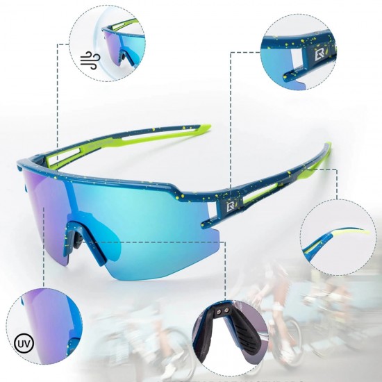 Rockbros Polarized Cycling Glasses with UV Protection and Corrective Insert Blue Lenses - Blue