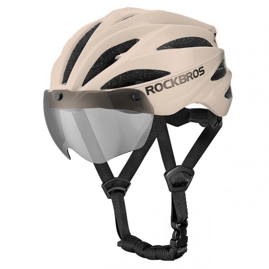 Rockbros Bike Helmet with Visor, Detachable UV Protective Goggles, Unisex - Brown