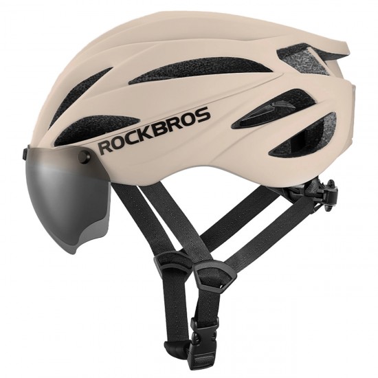 Rockbros Bike Helmet with Visor, Detachable UV Protective Goggles, Unisex - Brown