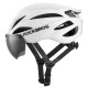 Rockbros Bike Helmet with Visor, Detachable UV Goggles, Unisex, Glossy - White
