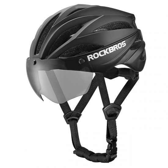 Rockbros Bike Helmet with Visor, Detachable UV Protective Goggles, Unisex - Black/Brown