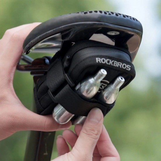Rockbros Mini Saddle Bag with CO2 Cartridge Holder - Black/Green