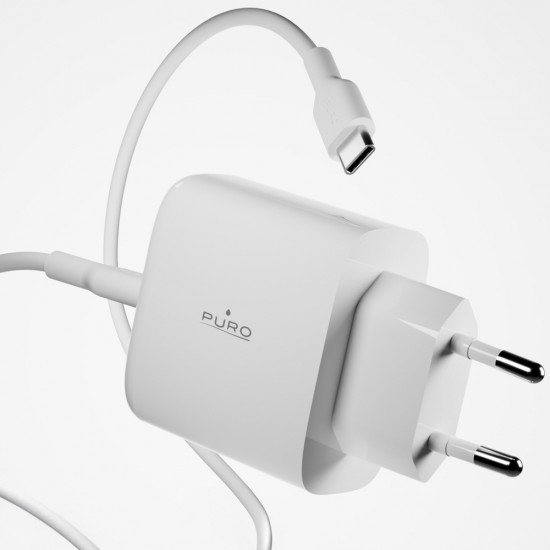 Puro Daily Prolite 45W USB-C USB-A Power Delivery Charger with USB-C Cable - White