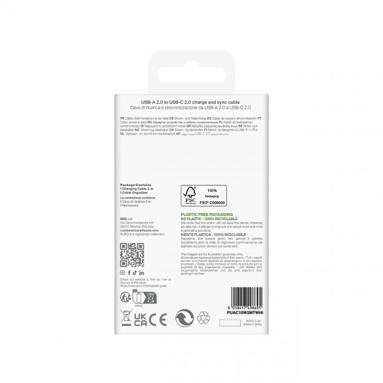 Puro 10W TPE USB-A - USB-C Cable 2m - White